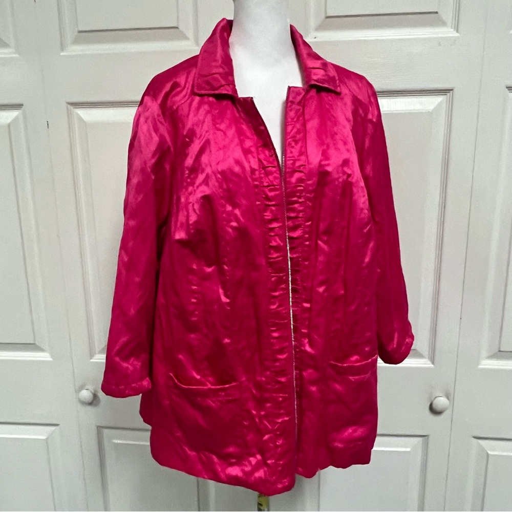 Womens Laura Ashley Metallic Pink 3/4 Sleeve Zipper Lightweight Jacket Size 2X